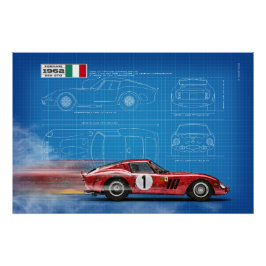 Póster Ferrari 250GTO Blueprint