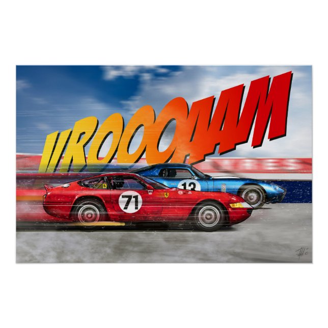 Póster Ferrari Daytona 365 GTB/4 vs Shelby Daytona Coupe (Anverso)