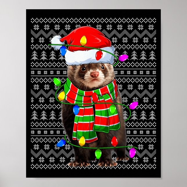 Póster Ferret Ugly Xmas Lighting Santa Ferret Christmas  (Frente)