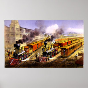 Póster Ferrocarril americano expreso del relámpago