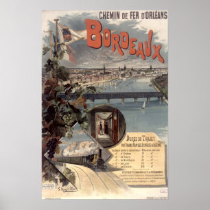 Póster Ferrocarril Antiguo de Orleans París a Burdeos