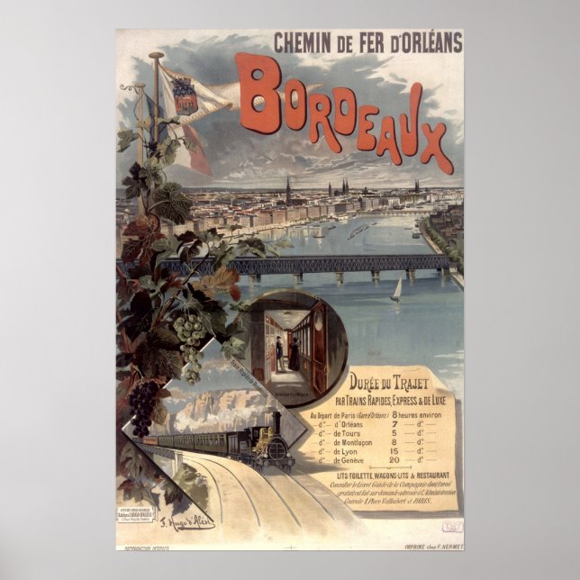 Póster Ferrocarril Antiguo de Orleans París a Burdeos (Frente)
