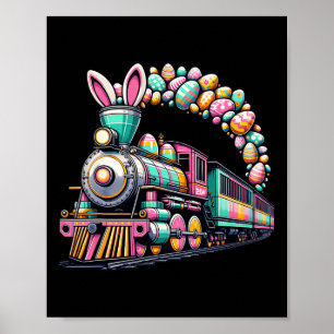 Póster Ferrocarril Bunny Train Pascua Huevos Niños Niños 