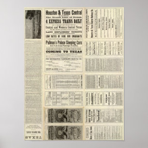 Póster Ferrocarril central de Houston y de Tejas a través