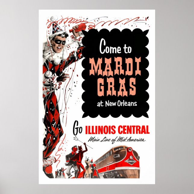 Póster Ferrocarril Central de Illinois, cartel de Mardi G (Frente)