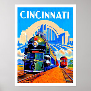 Póster Ferrocarril de Cincinnati, trenes, cartel de viaje