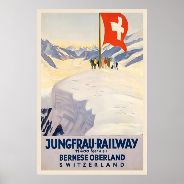 Póster Ferrocarril de Jungfrau Oberland bernés Suiza (Frente)