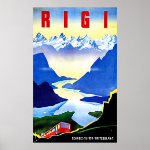 Póster Ferrocarril de montaña Rigi, Suiza, viaje vintage