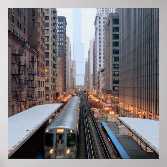Póster Ferrocarril elevado en el centro de Chicago sobre  (Frente)