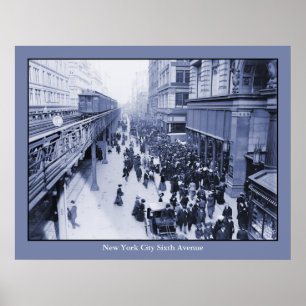 Póster ferrocarril elevado New York City del vintage