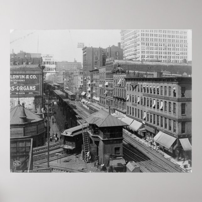 Póster Ferrocarril elevado Wabash Avenue Chicago Illinois (Frente)