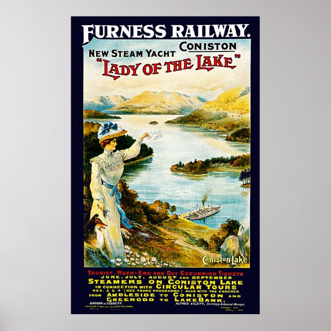 Póster Ferrocarril Furness ~ Dama del lago (Frente)