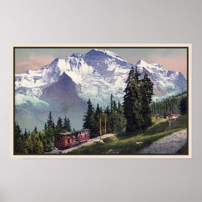 Póster ferrocarril Jungfrau Mountain Muerren 1900 (Frente)