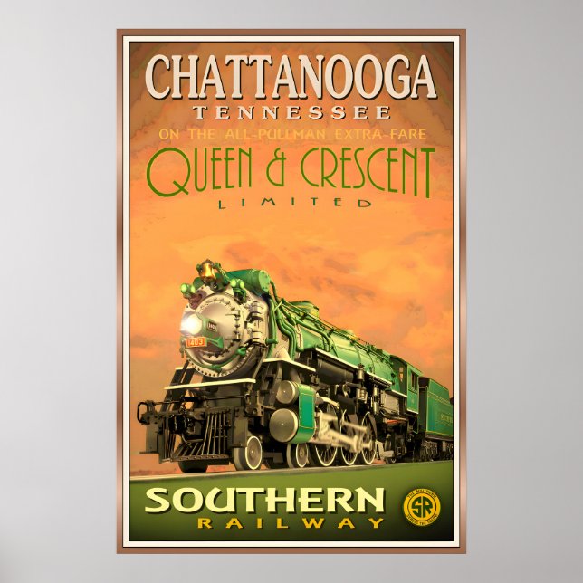 Póster Ferrocarril limitado Chattanooga QUEEN & CRESCENT (Frente)