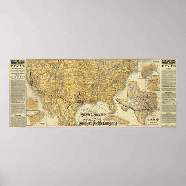 Póster Ferrocarril, líneas de vapor Southern Pacific Comp (Frente)