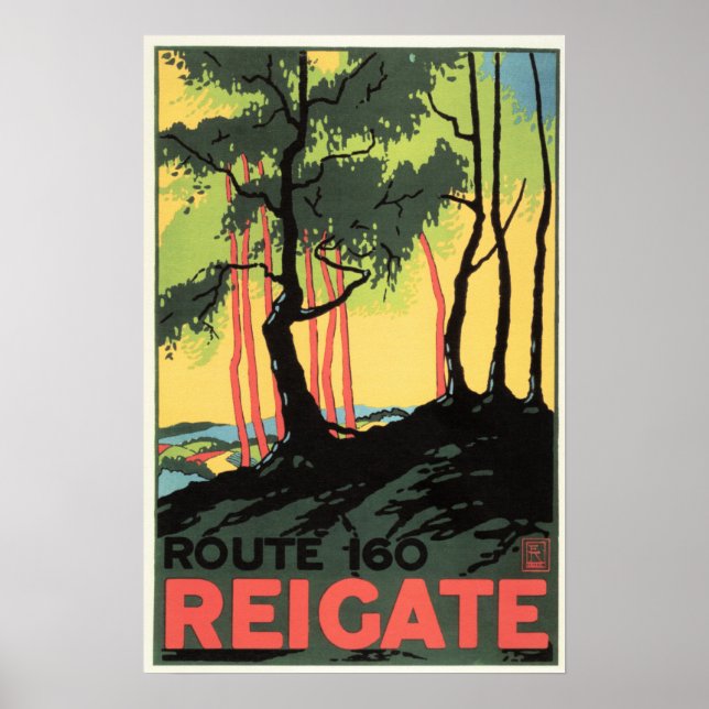 Póster Ferrocarril Vintage de Surrey England Ruta REIGATE (Frente)