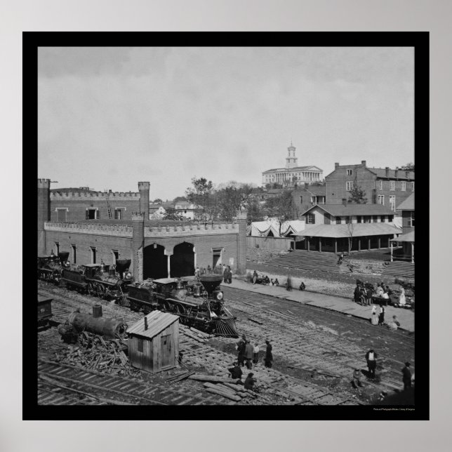 Póster Ferrocarril Yard y Depot en Nashville, TN 1864 (Frente)