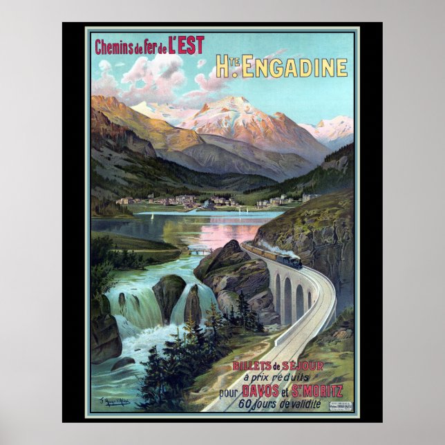 Póster Ferrocarriles de L'EST para Davos y St. Moritz (Frente)