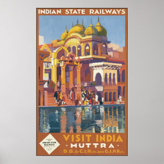 Póster Ferrocarriles estatales indios visitan India, vint