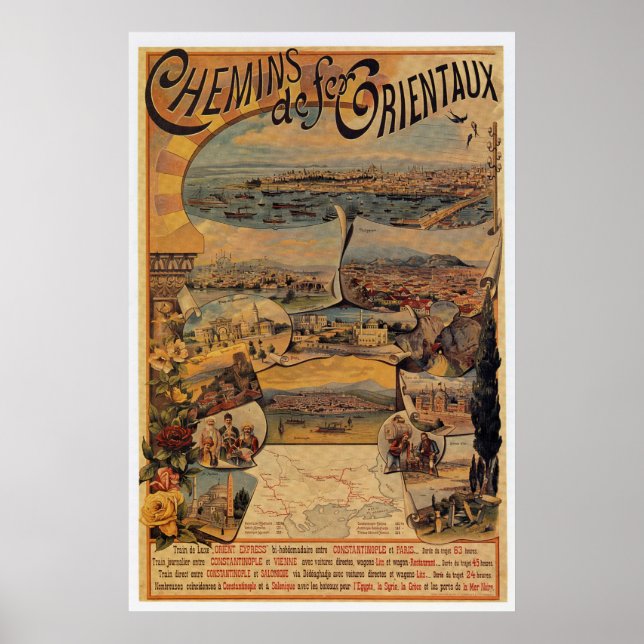 Póster Ferrocarriles orientales de los años 1890 a Consta (Frente)