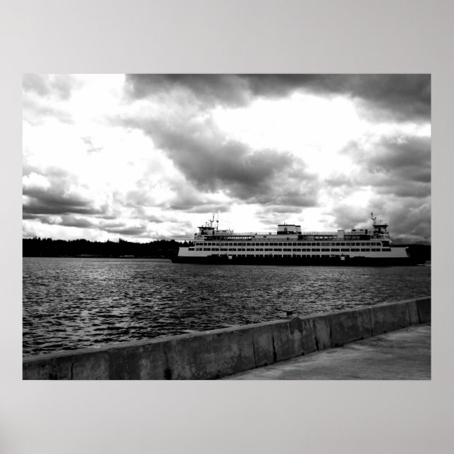 Póster Ferry a Seattle - Blanco y negro (Frente)