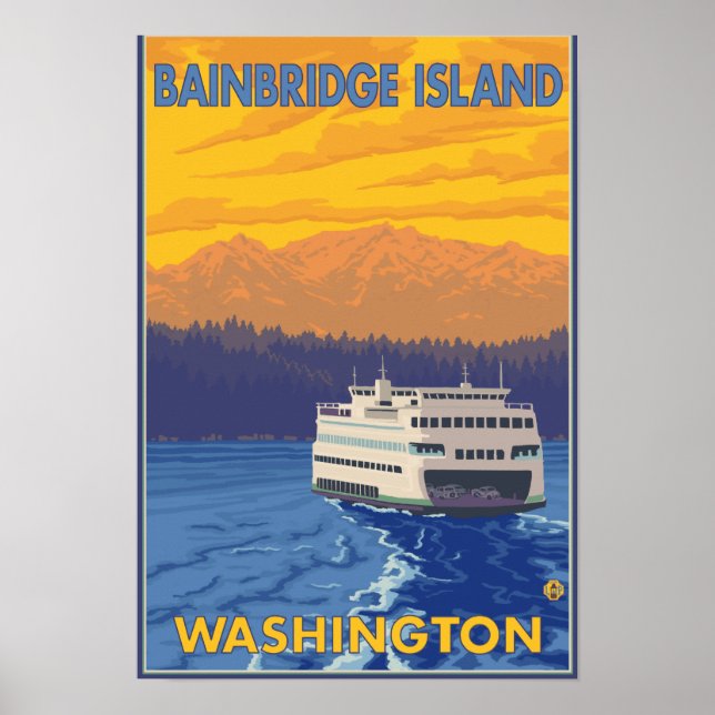 Póster Ferry and Mountains - Bainbridge Island, WA (Frente)