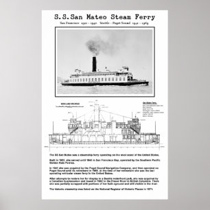 Póster Ferry de vapor SAN MATEO - 1922 - 1969