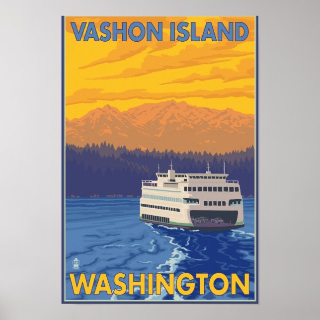 Póster Ferry y montañas - Isla Vashon, (Frente)