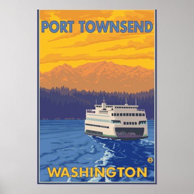 Póster Ferry y montañas - Port Townsend, Washington (Frente)