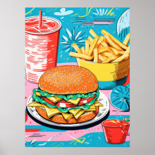 Póster Festín de comida rápida colorido