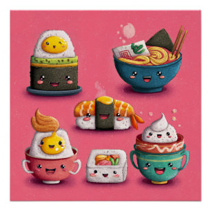 Póster Festín de Sushi Rosa Kawaii