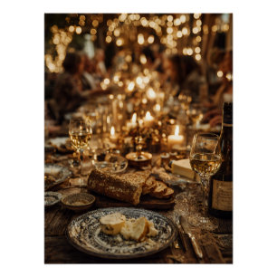 Póster Festín de Vino y Pan con Velas