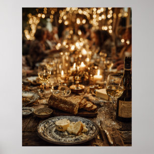 Póster Festín de Vino y Pan con Velas