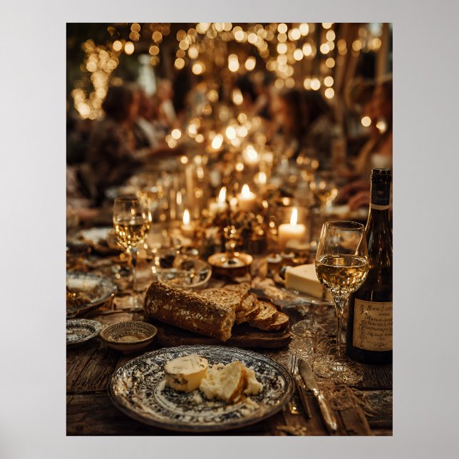 Póster Festín de Vino y Pan con Velas (Frente)