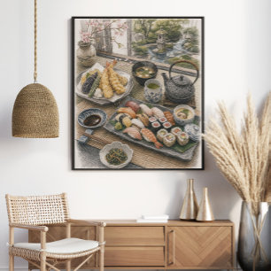 Póster Festín Japonés de Sushi y Tempura