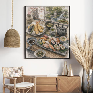 Póster Festín Japonés de Sushi y Tempura