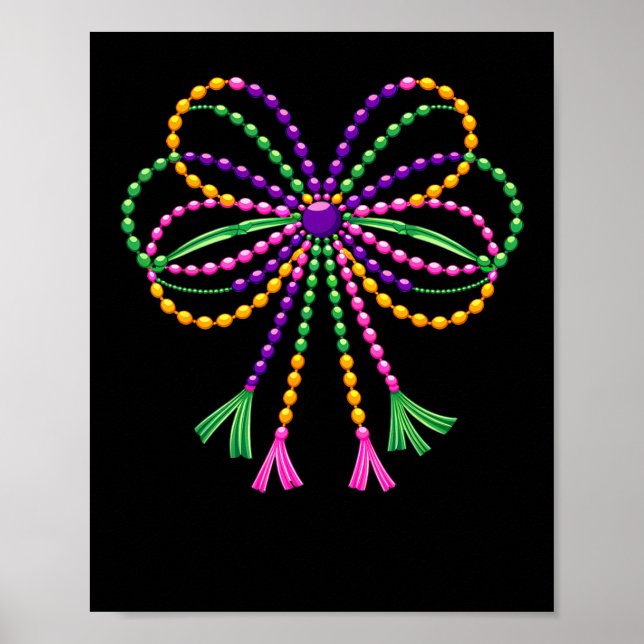 Póster Festival Coquette Bow Mardi Gras Fleur De Lis Carn (Frente)