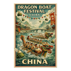 Póster Festival de Barco Dragón (Festival Duanwu) en Chin