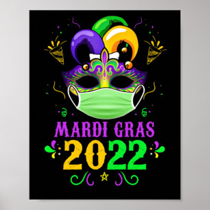 Póster Festival de Cuarentena Mardi Gras 2022 con máscara