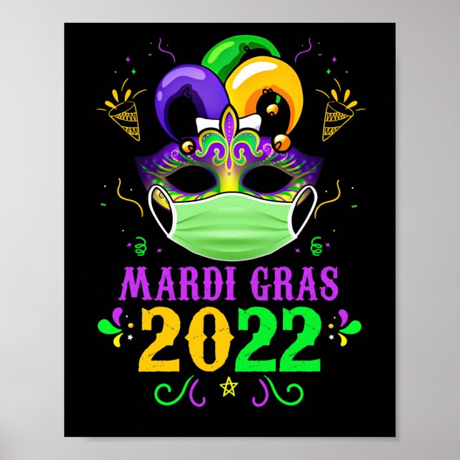 Póster Festival de Cuarentena Mardi Gras 2022 con máscara (Frente)