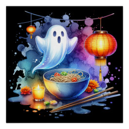 Póster Festival de fantasmas hambrientos acuarela