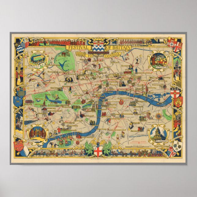 Póster Festival de Gran Bretaña: Guía del Mapa de Londres (Frente)