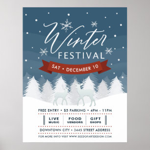Póster Festival de Invierno de Nieve sobre Árboles y cier