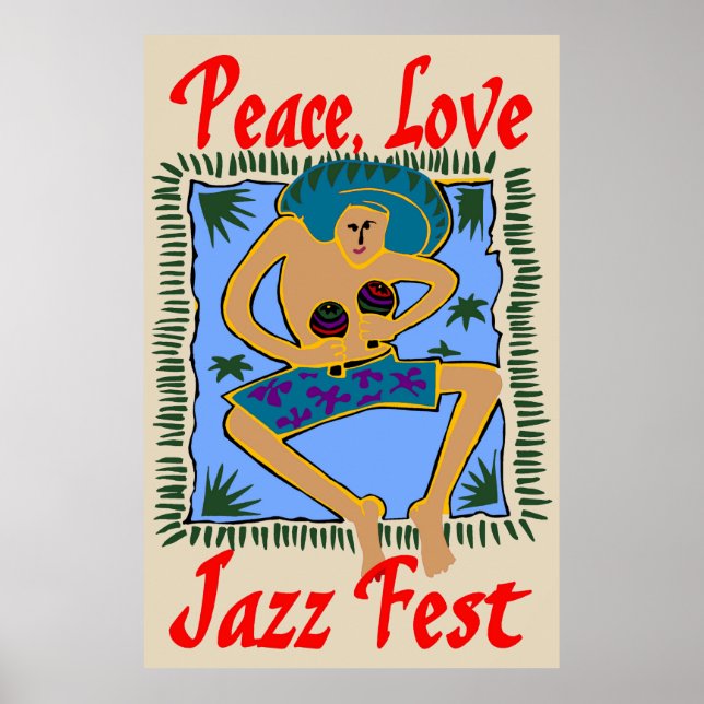 Póster Festival de Jazz, amor por la paz, hombre rasta (Frente)