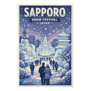 Póster Festival de Nieve de Sapporo en Japón Viajes