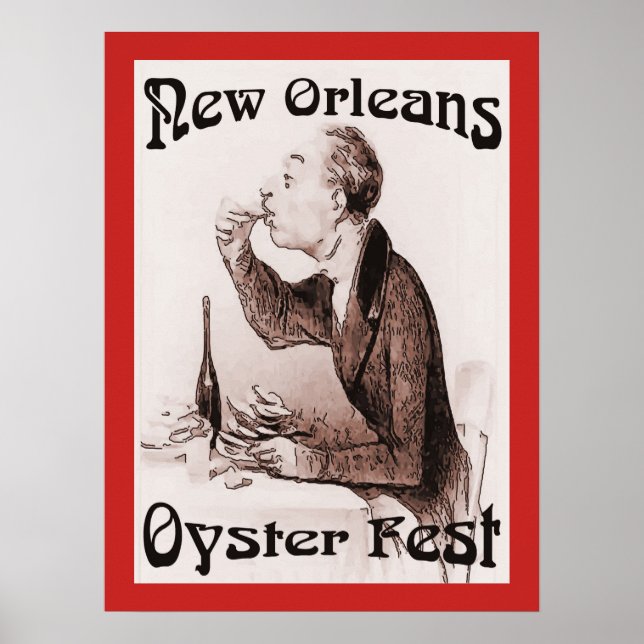 Póster Festival de Ostras, en rojo. Nueva Orleans, LA (Frente)