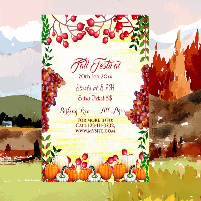 Póster Festival de otoño Berries Uvas Calabaza blanca (Fall Festival)