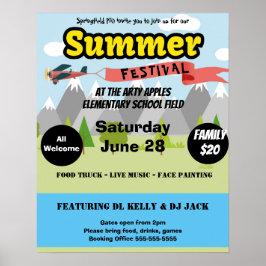 Póster festival de verano escolar, festival comunitario
