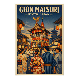 Póster festival Gion Matsuri en Kyoto, Japón viaje