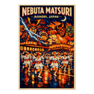 Póster Festival Nebuta Matsuri en Aomori, Japón